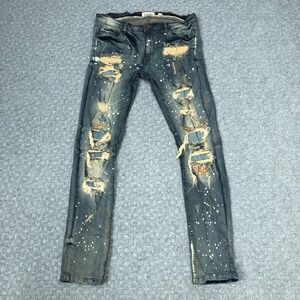 FWRD Denim Jeans Mens 32x32 Blue Distressed Skinny Stretch Denim Paint Casual